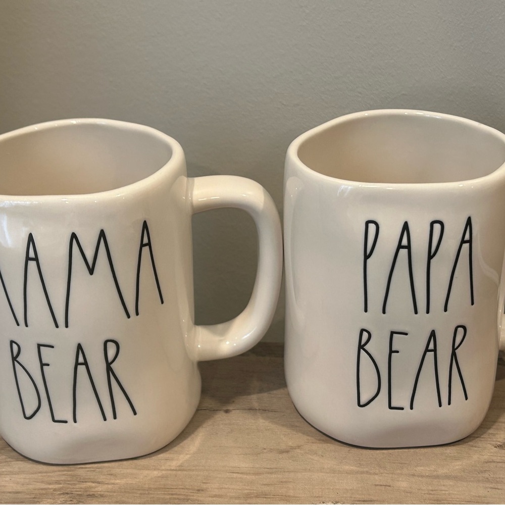 Rae Dunn Mama Bear and Papa Bear Mugs - White